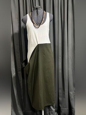 Zara Olive Green & White Two-Tone Maxi Skirt Dress